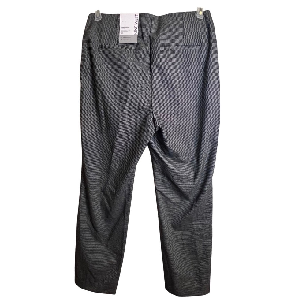 NWT Nine West Side-Zip Skinny Ankle Pants High-Rise Black White Houndstooth 12